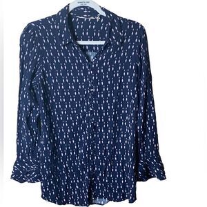 Soft Surrounding Wm’s Sz Sm Blue Diamond Design Tunic Button Up Blouse Shirt